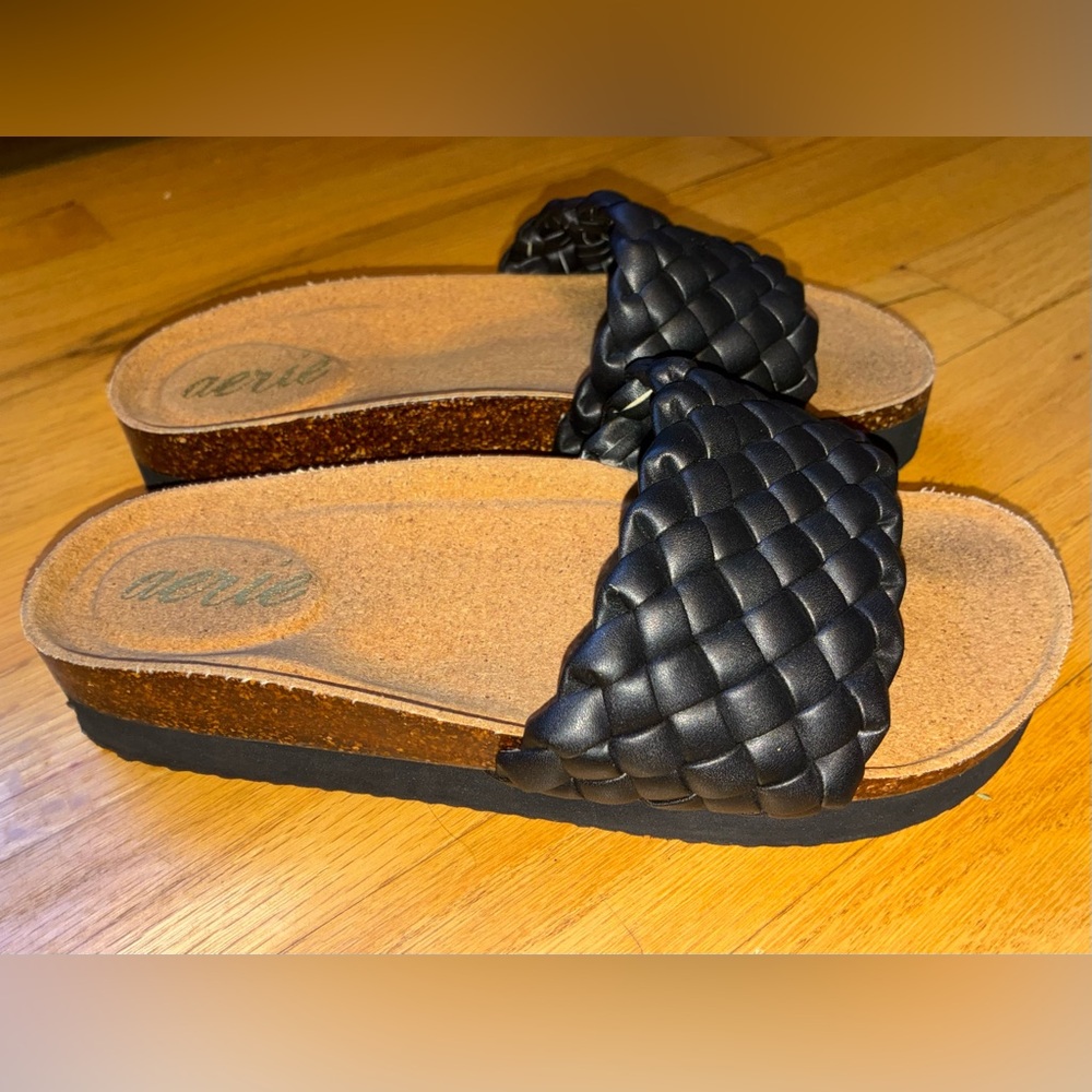 Aerie Black Braided Women's Footbed Sandals